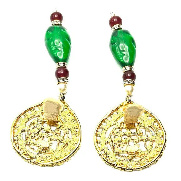 Vintage Kenneth Jay Lane Ornate Gold Clip-on Earrings — KJL Couture Collection - Picture 5 of 9